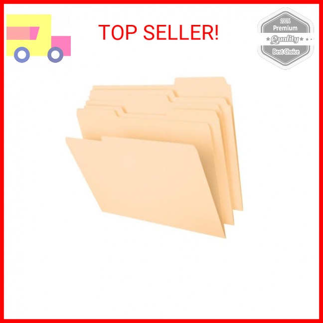 Manila File Folders, Letter Size, 8.5x11, 1/3-Cut Tabs, 100/Box