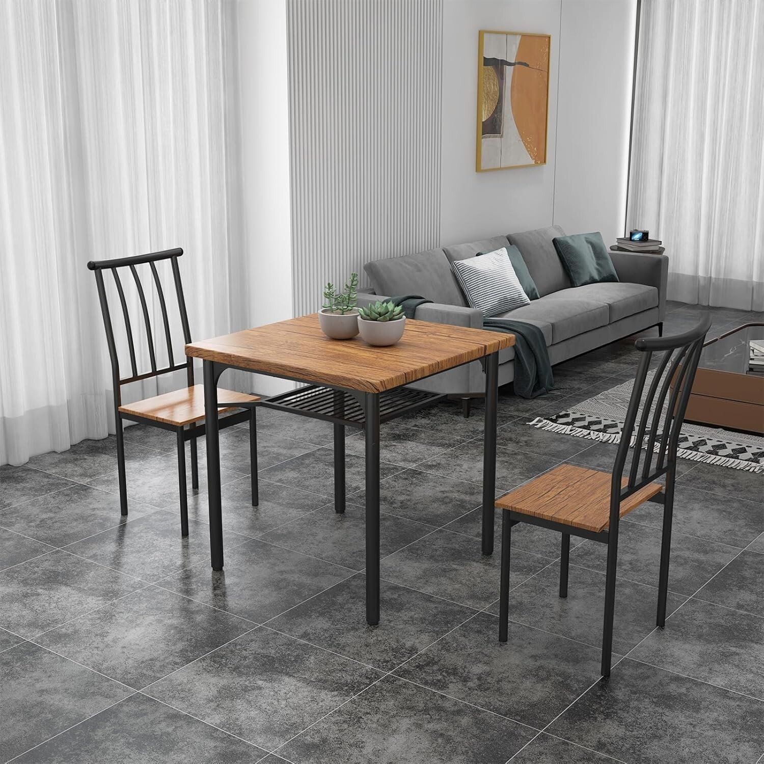 Dining Table Set for 2, Kitchen Table Chairs with Wine Rack, Dining Room Table