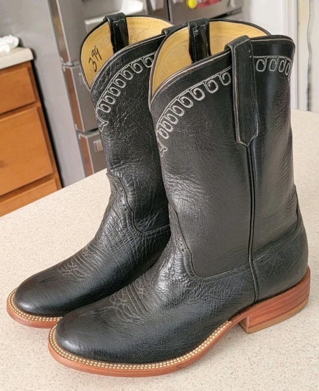 Rios of Mercedes  Smooth Quill Ostrich Boots Square Men’s 7.5 EEE (Fits Mens 9 )