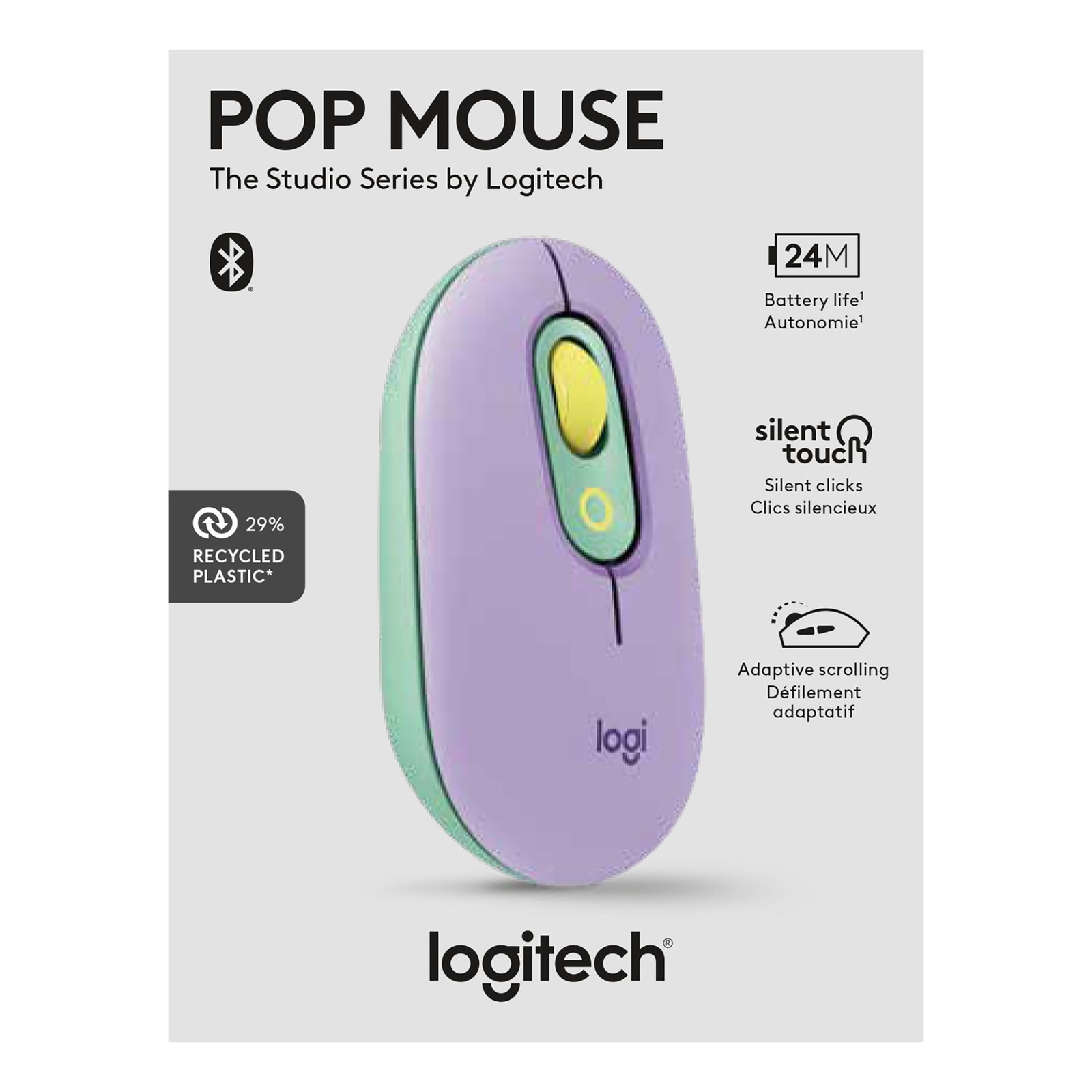 Logitech POP Compact Wireless Mouse, Bluetooth, Ambidextrous, SilentTouch,