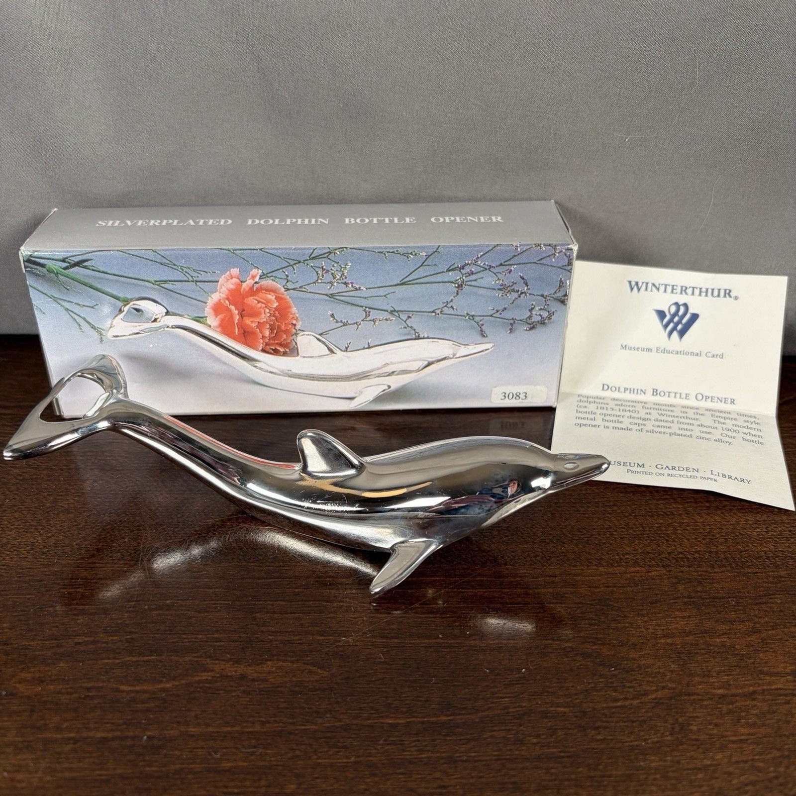 Godinger Silver Plated Dolphin Coastal Bottle Opener, Cap Tightener 1996 NIB 7”L