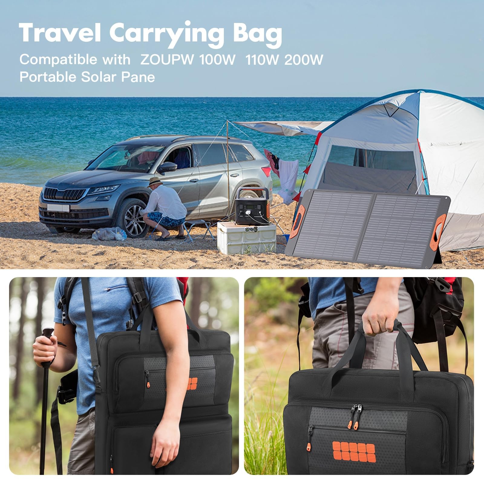 Padded Solar Panel Carrying Case Compatible with Jackery Black+Orange
