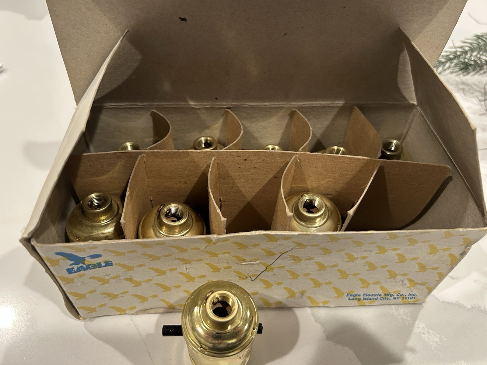9 NOS 1/8” CAP EAGLE BRASS DIPPED SOCKETS.