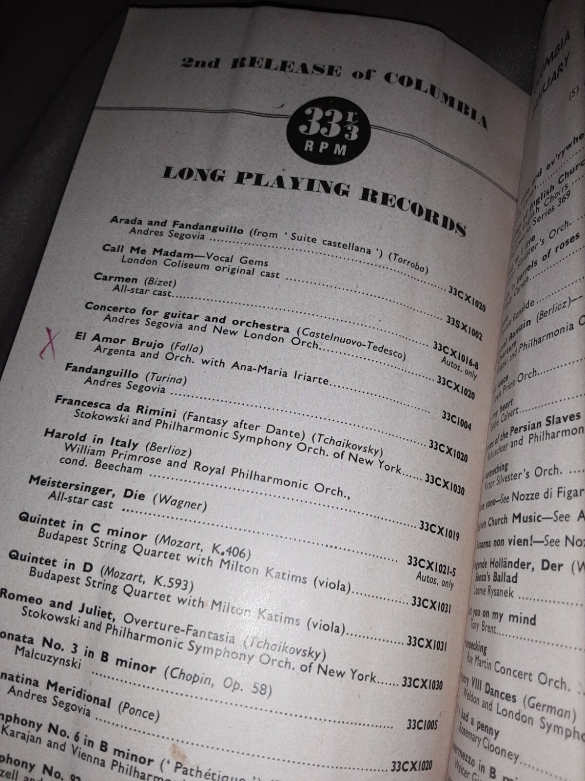 Columbia Records Supplement Catalog 1953