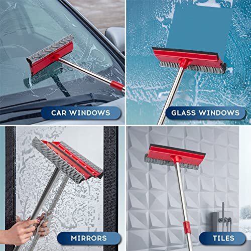 Window Squeegee and Microfiber Scrubber Set with Telescopic Extension Pole