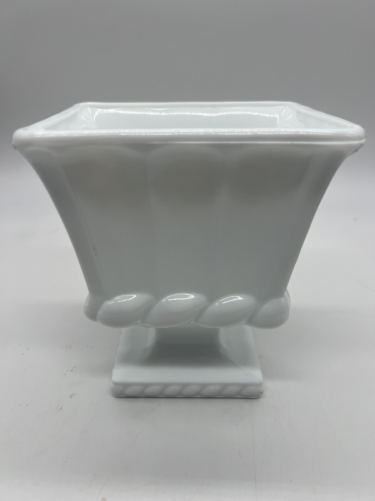Vintage White Milk Glass Planter Vase Centerpiece Footed Pedestal Rectangular