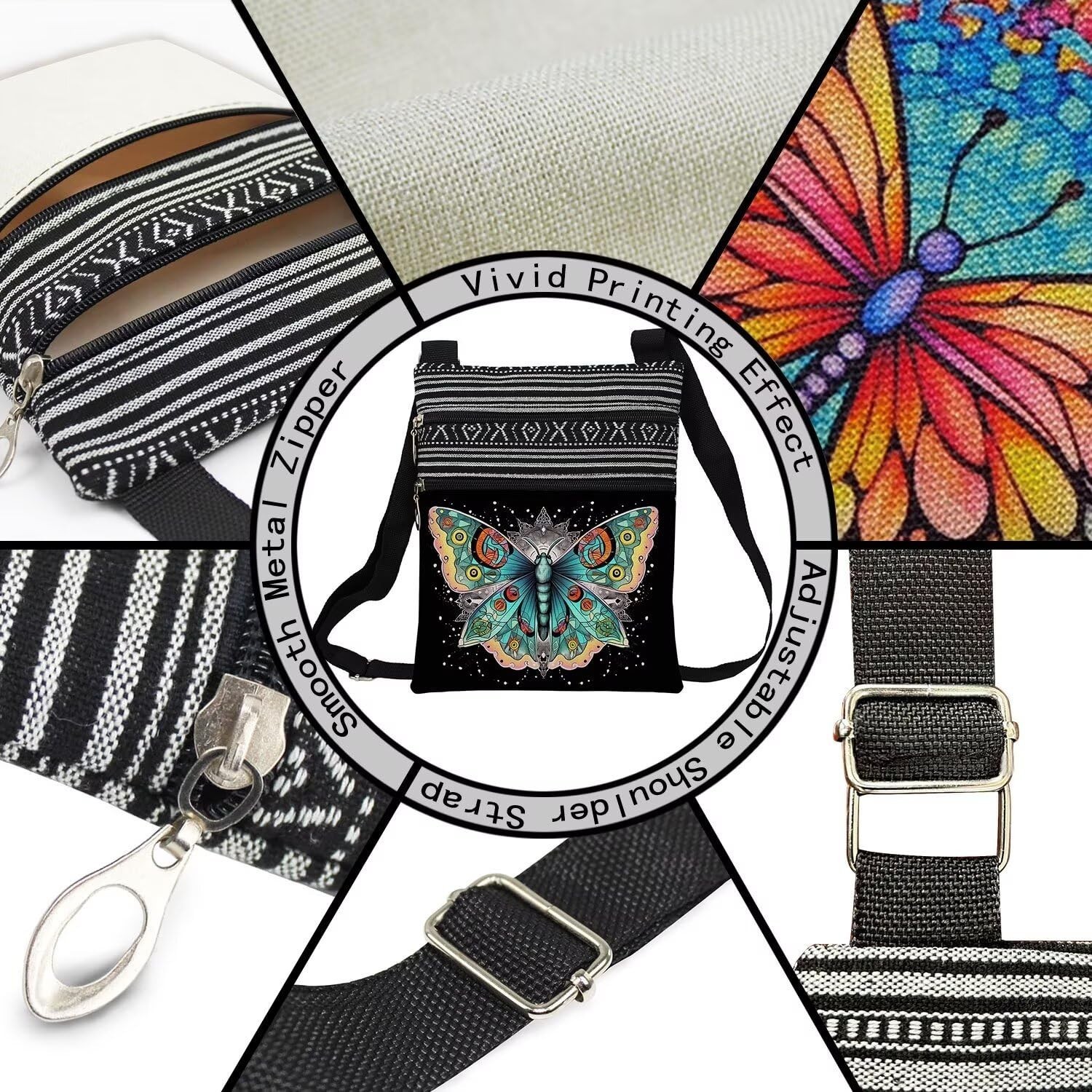 Fancy Butterfly Messenger Bag Small Ethnic Pattern Adjustable Strap Crossbody...