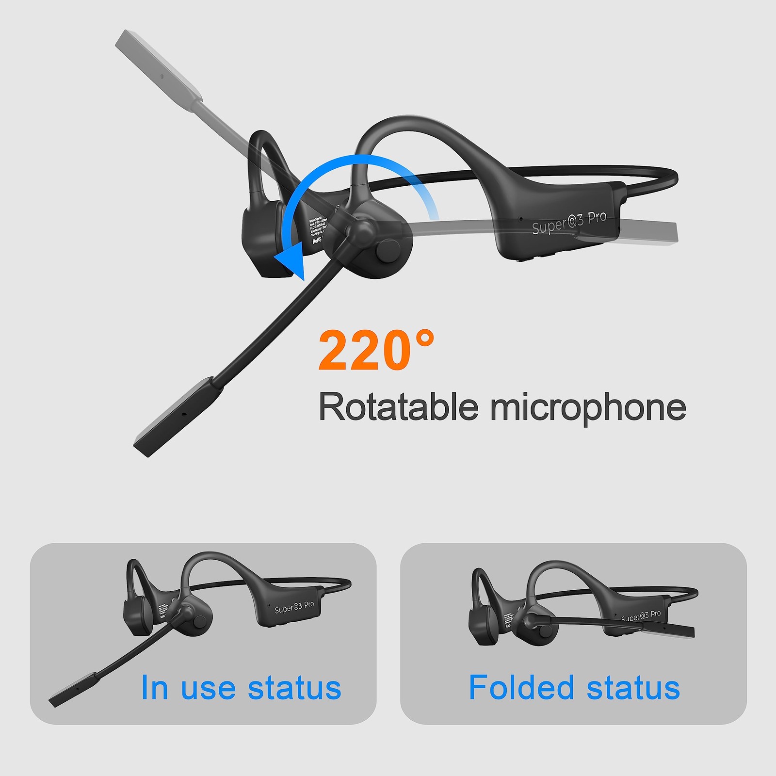 Bone Conduction Bluetooth Headphones with ENC Boom Mic Wireless Computer Head...