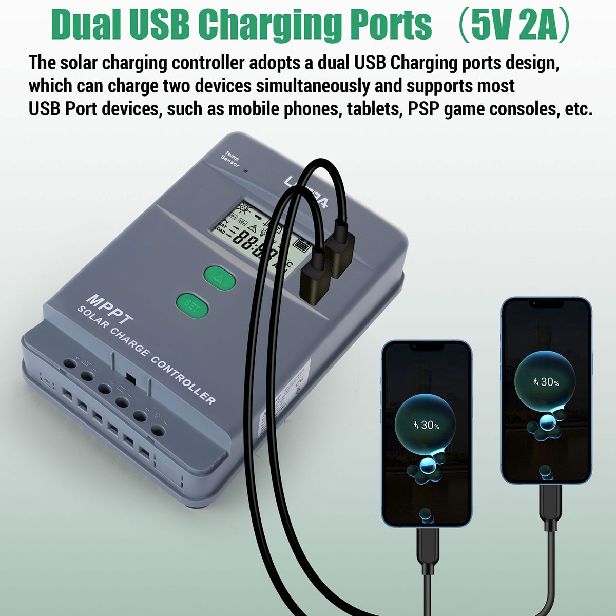 30A MPPT 12V 24V Solar Charge Controller with LCD Display Auto Regulator 2 USB