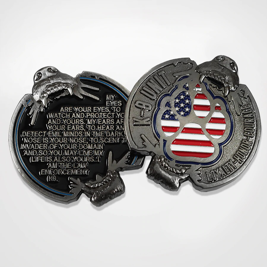 POLICE K-9 UNIT PAW FLAG LOYALTY HONOR COURAGE 1.75" CHALLENGE COIN