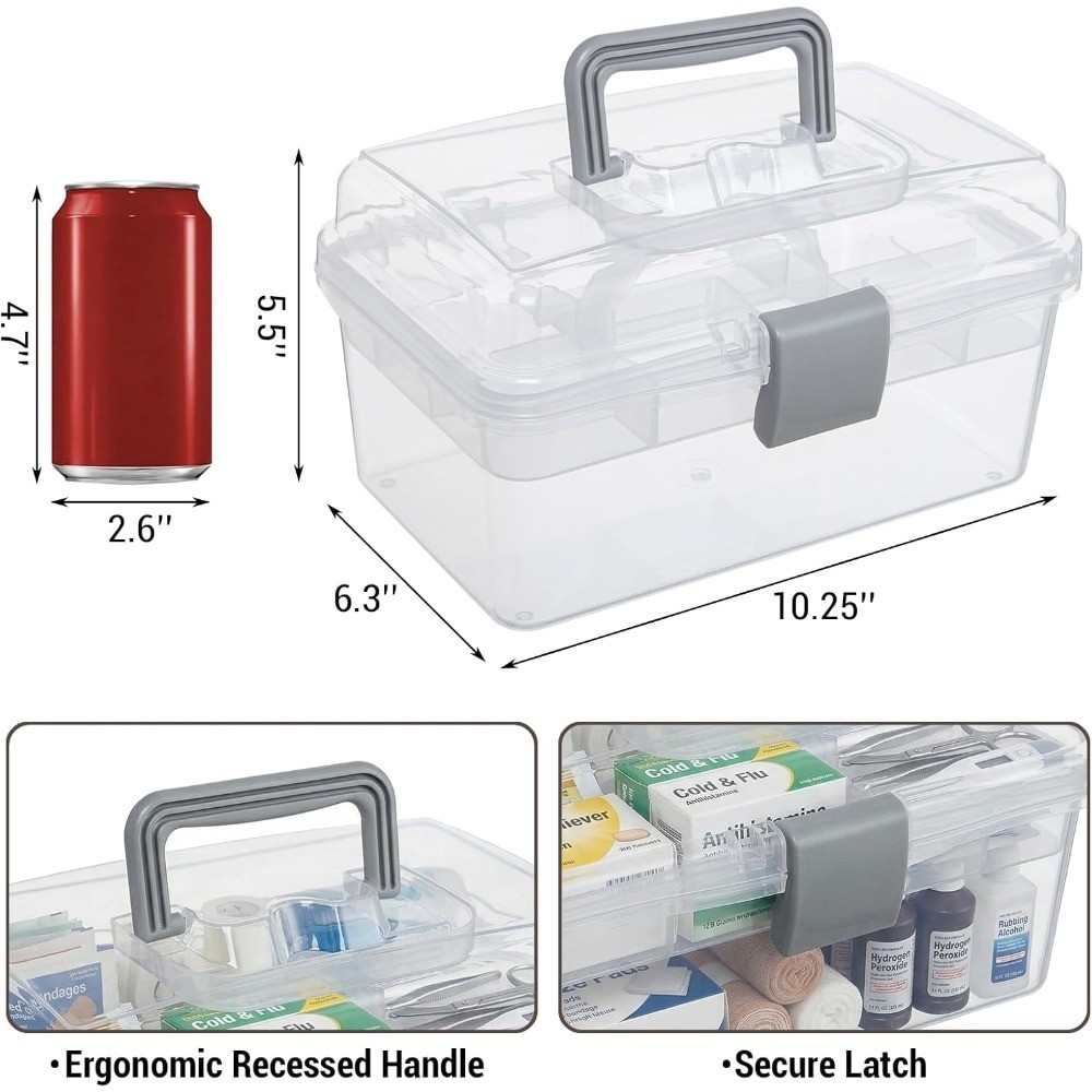10.2 Inch Transparent Plastic Empty Multipurpose Tackle Box with Gray Handle