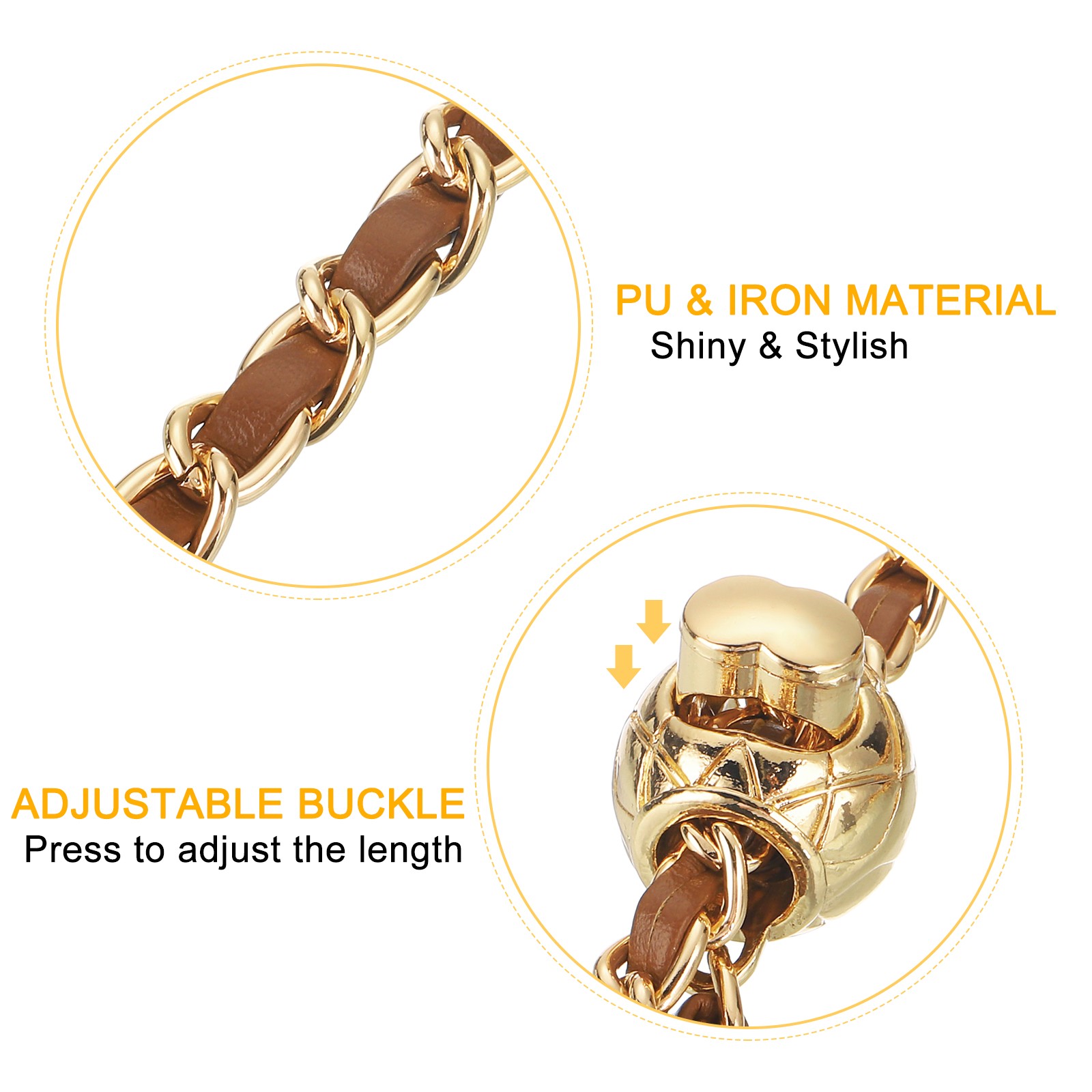Purse Chain Strap, 53 Inch Adjustable Chains Strap Brown/Light Gold