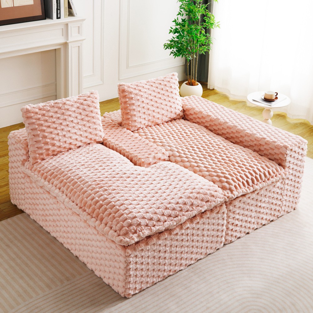 Pink Turtle Velvet Convertible Sofa w/ Chaise Lounge, L-Shape or Straight