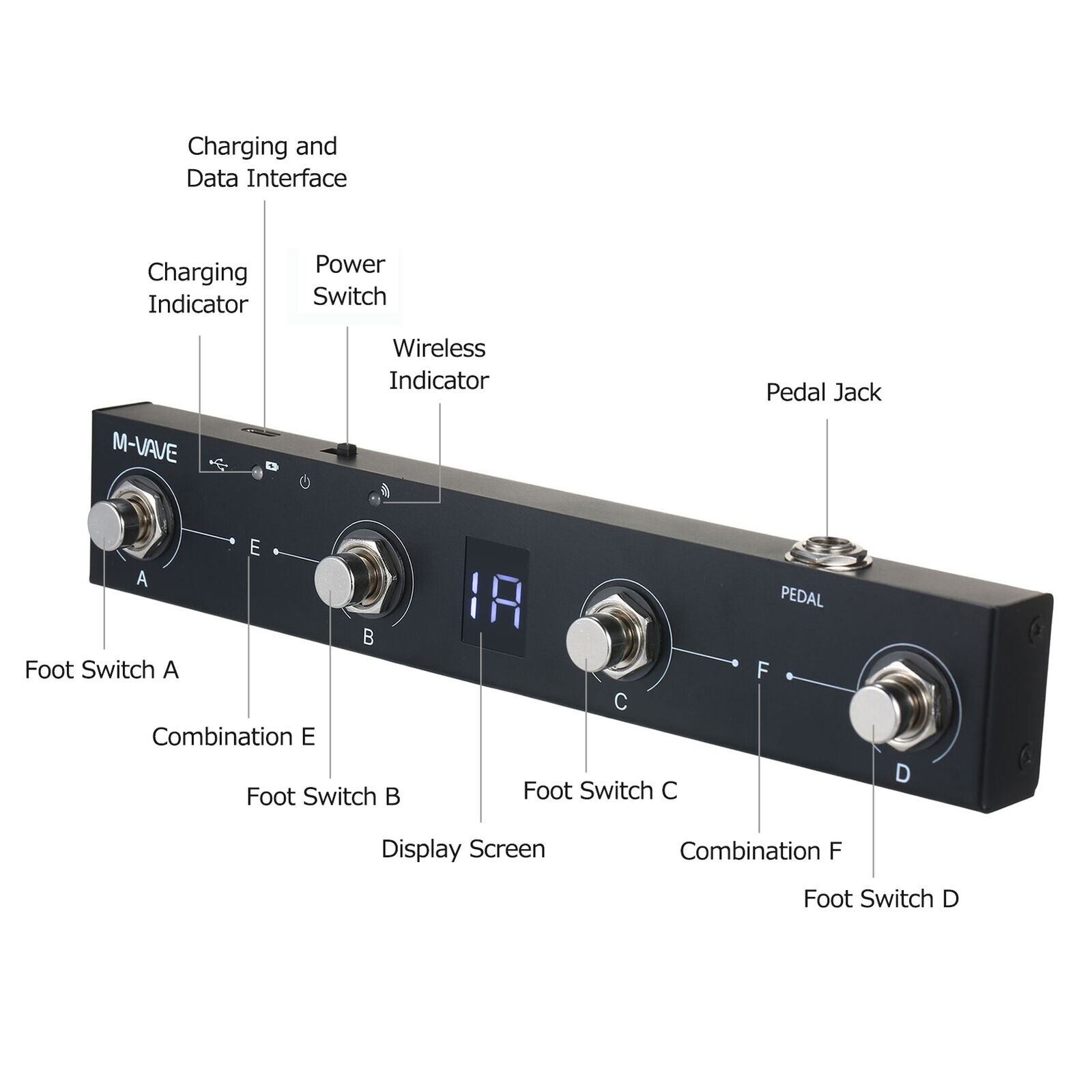 Wireless MIDI Controller Programmable BT Rechargeable 4 Foot Switch App Control