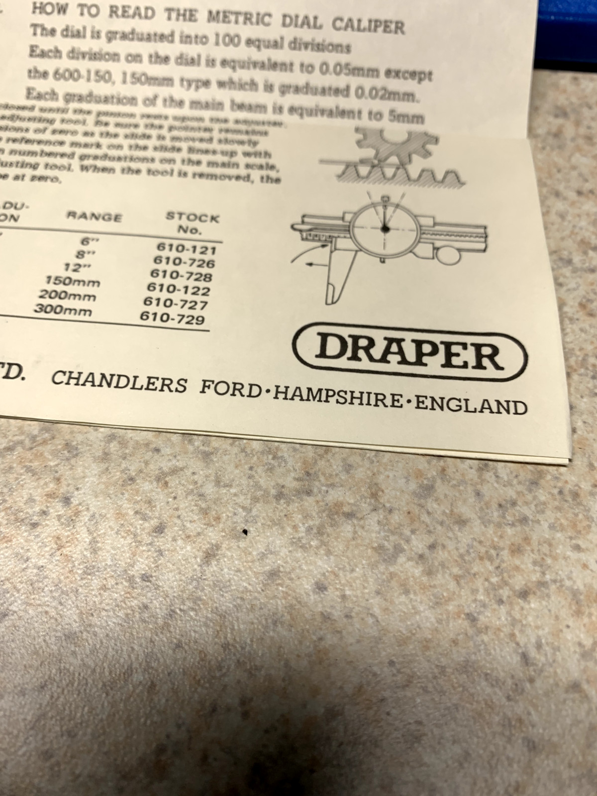 Machinist Tools: Draper Dial Caliper 600-149 (NOS)