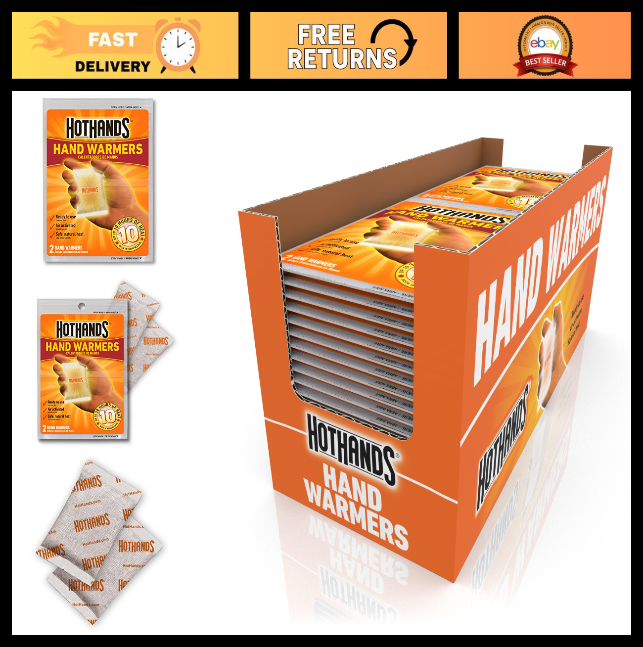 Long Lasting Hand Warmers - Odorless Air Activated Heat Packs - 40 Pair, 10 Hour