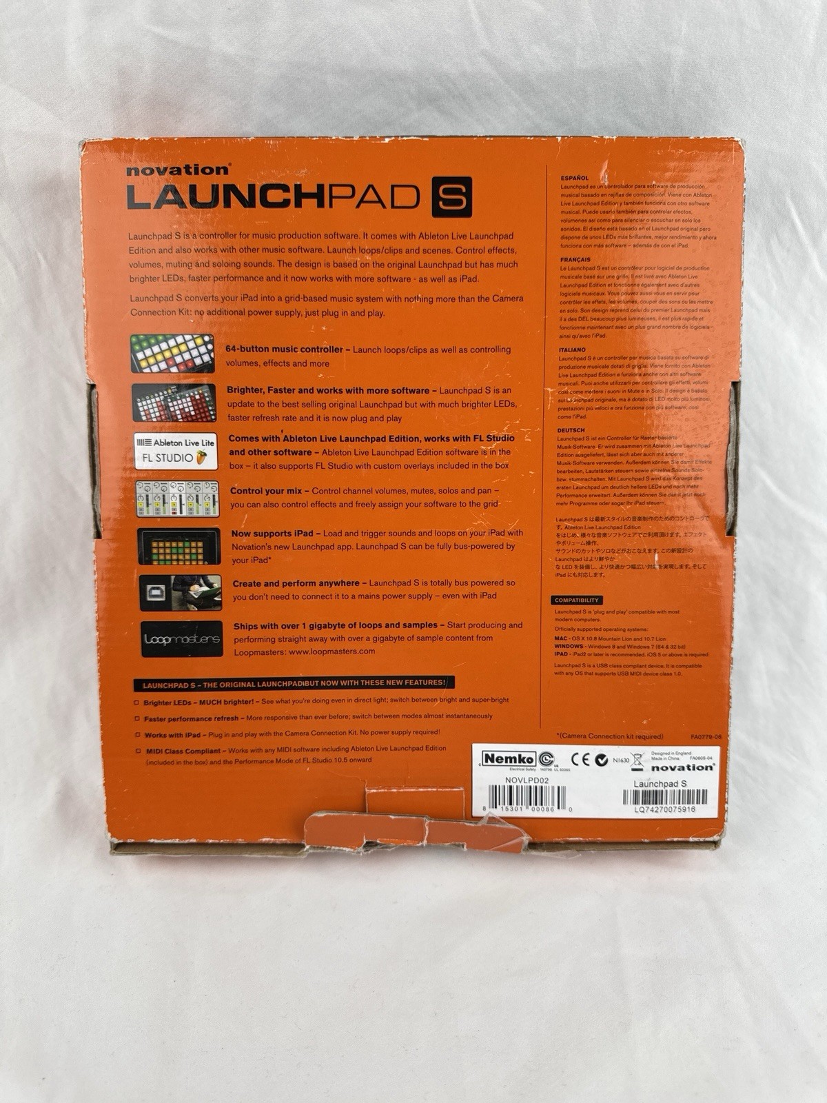 Novation Launchpad S USB MIDI Controller Ableton Live FL Studio w/ Box Cable