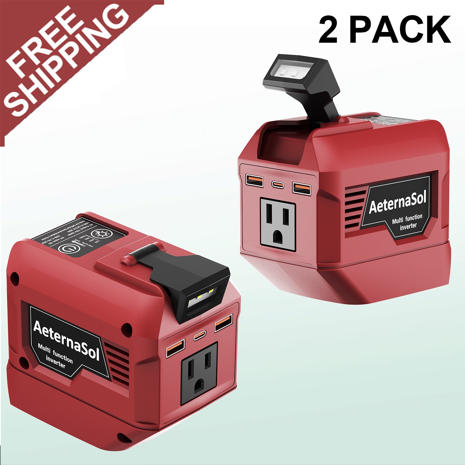 2-Pack 250W Power Inverter for Milwaukee M18 18V Battery AC Outlet 3 USB Ports