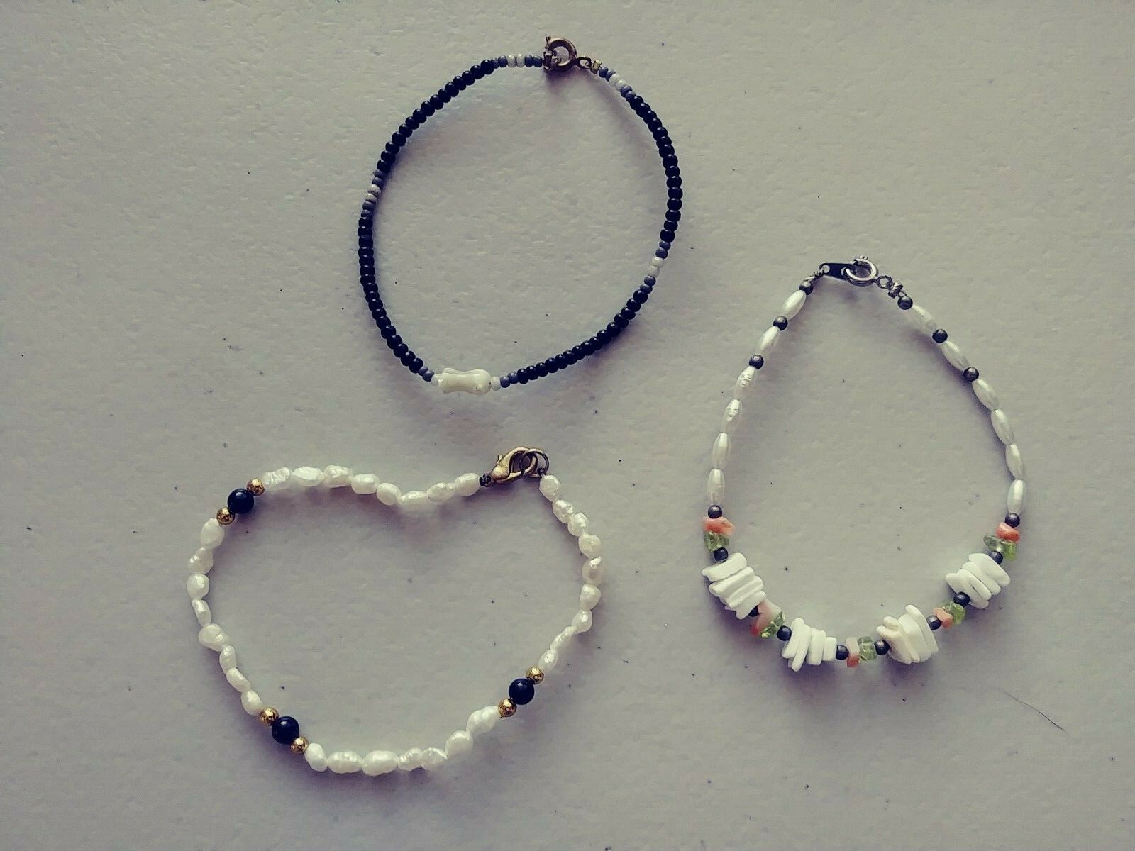 Lot of 3 Mother of Pearl, Shell  & Seed Bead Bracelets