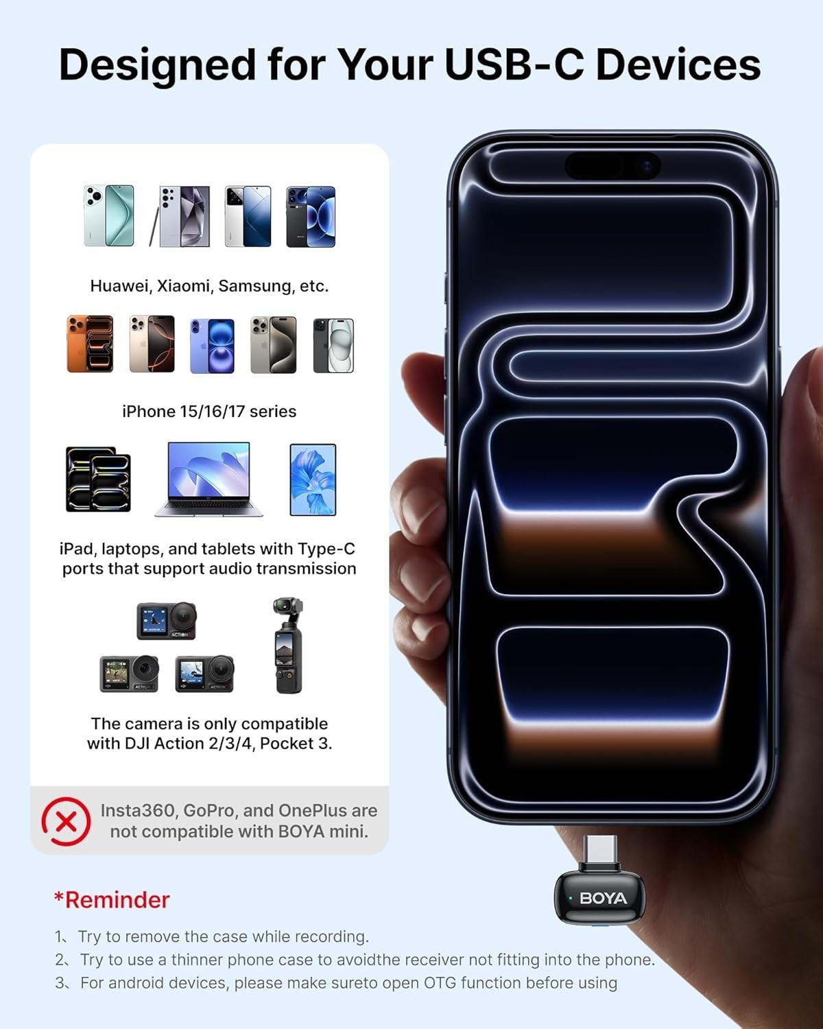 mini 2 Wireless Lavalier Microphones for iPhone 15/16/17 & Android, AI Noise Can