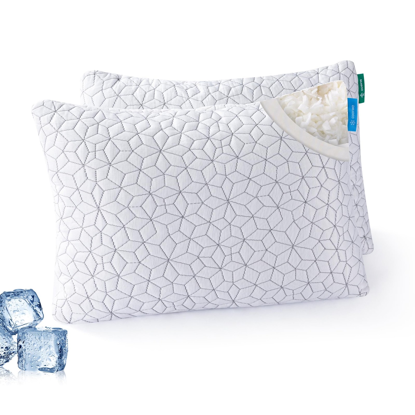 Cooling Shredded Memory Foam Pillows for Sleeping 2 Pack, Adjustable Bed Pill...