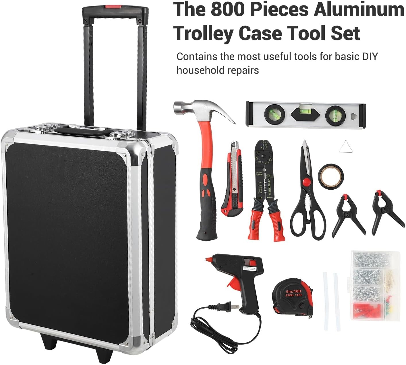 800 PCS Tool Set Mechanics Tool Kit Wrenches Socket w/ Trolley Case Box Organize