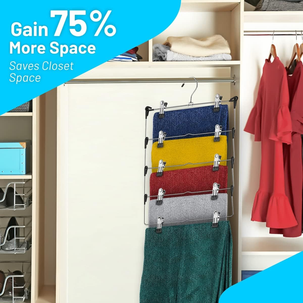 ™ 5-Tier Skirt Hangers with Clips (3 PK) Pant Space Saving Multiple in one Cloth