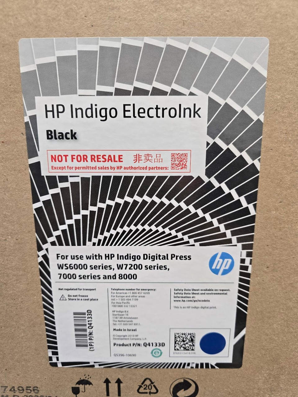 HP WS6000 W7200 7000 / 8000 Indigo ElectroInk Black Q4133D - Case of 4