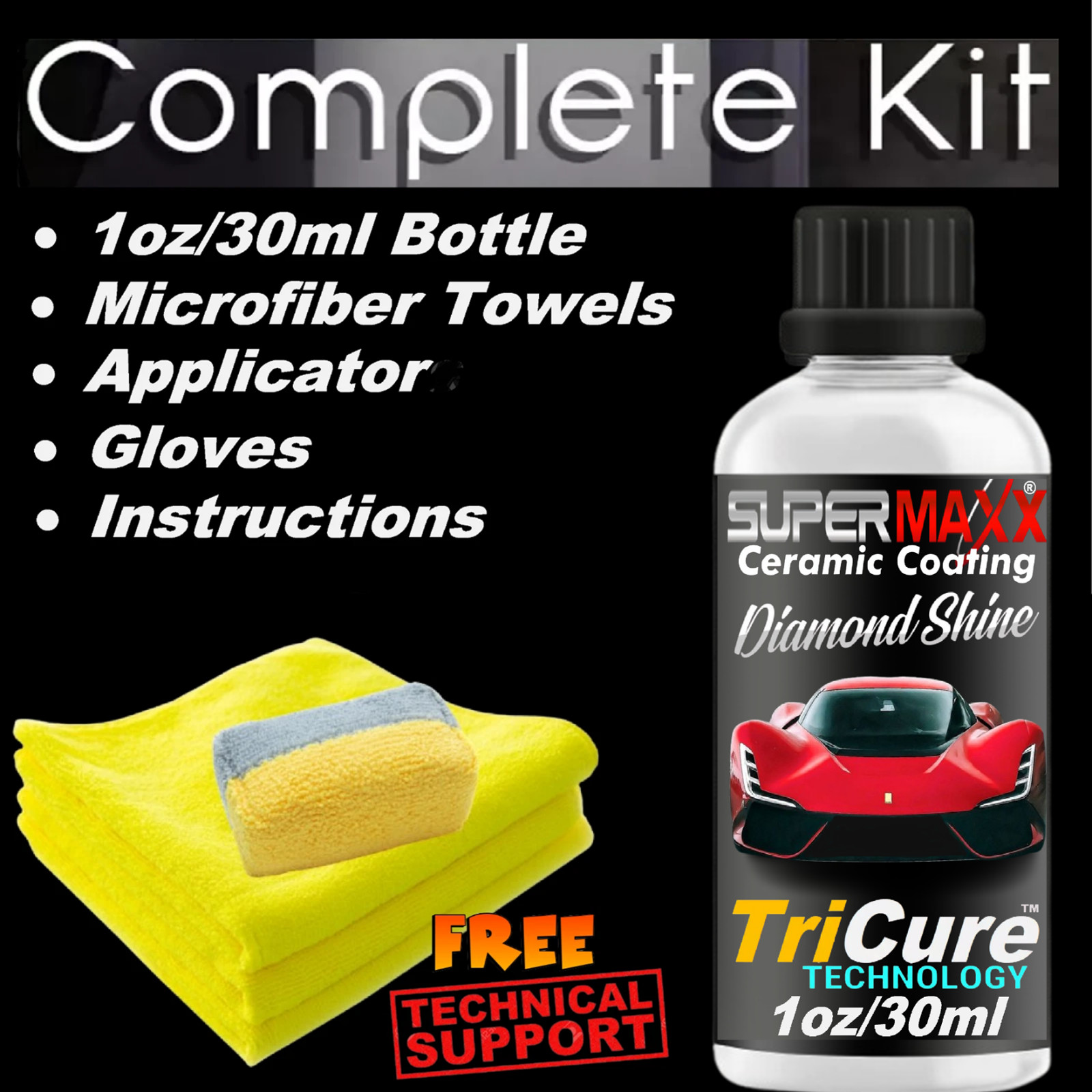 CERAMIC CAR COATING 5 YEAR "TRICURE TECHNOLOGY PRO GRADE POLYSILAZANE" 1oz/30ml