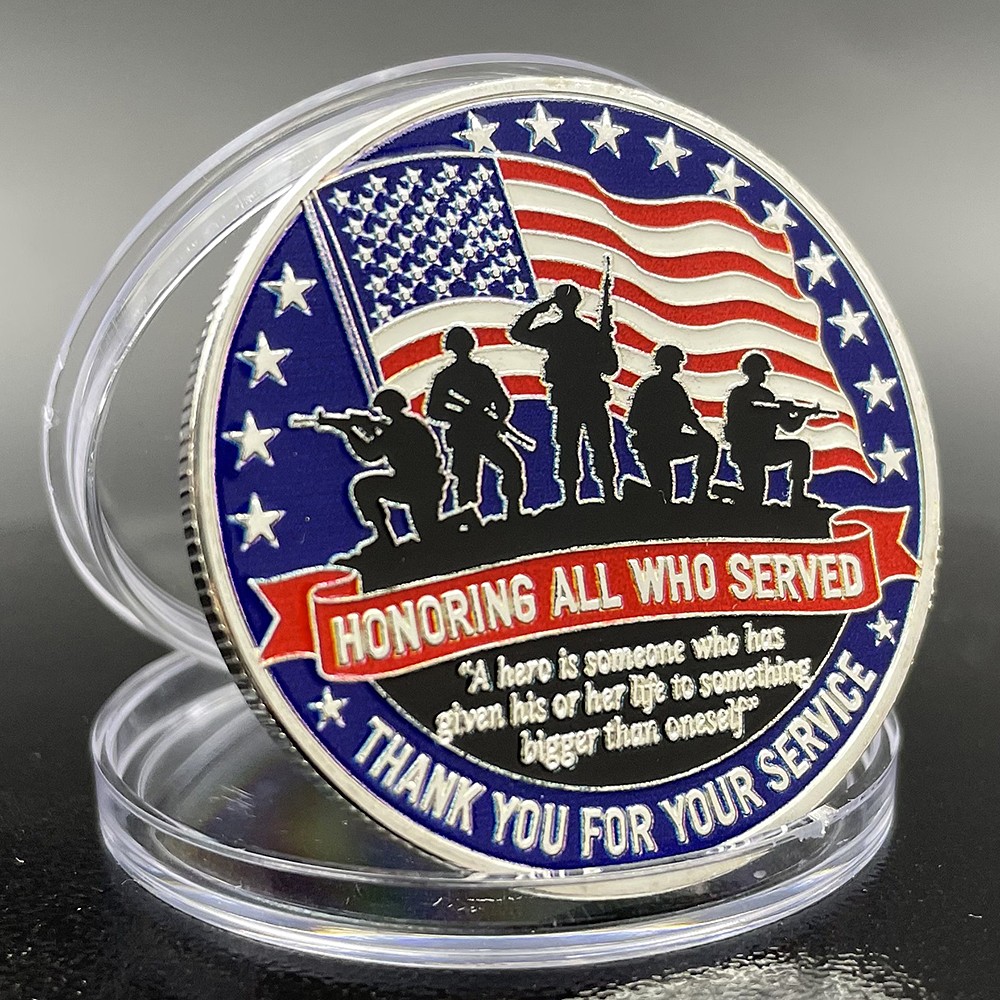 Veteran Honor Coin "Honoring All Who Served" & "Proud of You" Memorial Tribute