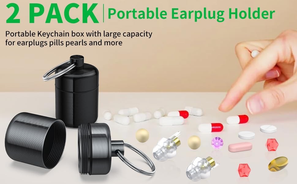 Ear Plug Carrying Case Keychain(2 Pack), Small Waterproof Metal Earplug Case ...