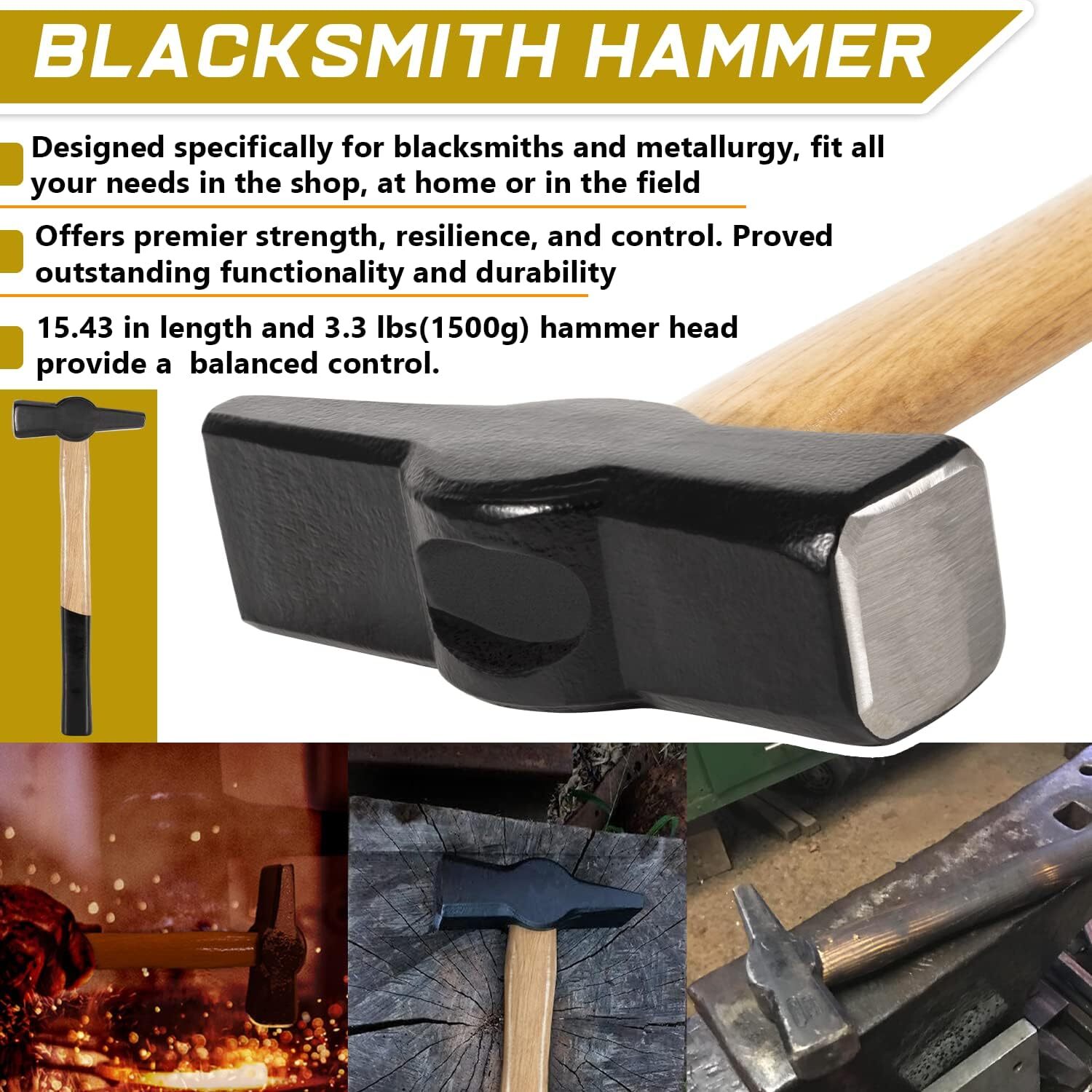 17” V-Bit Bolt Tongs 1.5KG 3.3LB Blacksmith Hammer Kit Tongs and Hammer Tool Set