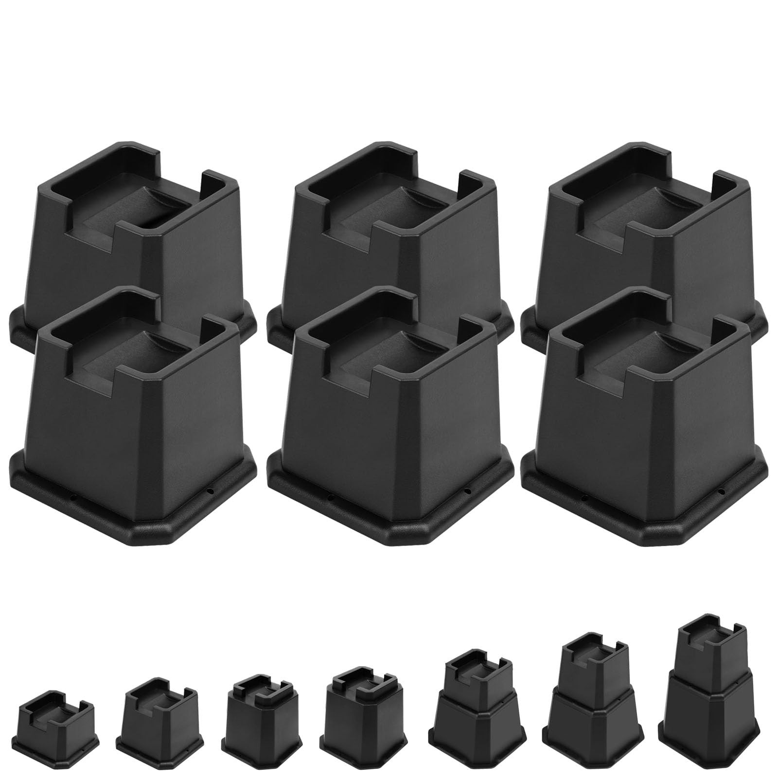 6 PCS Black Bed Risers 3 Inch Heavy Duty Furniture Elevation Lifts Caster