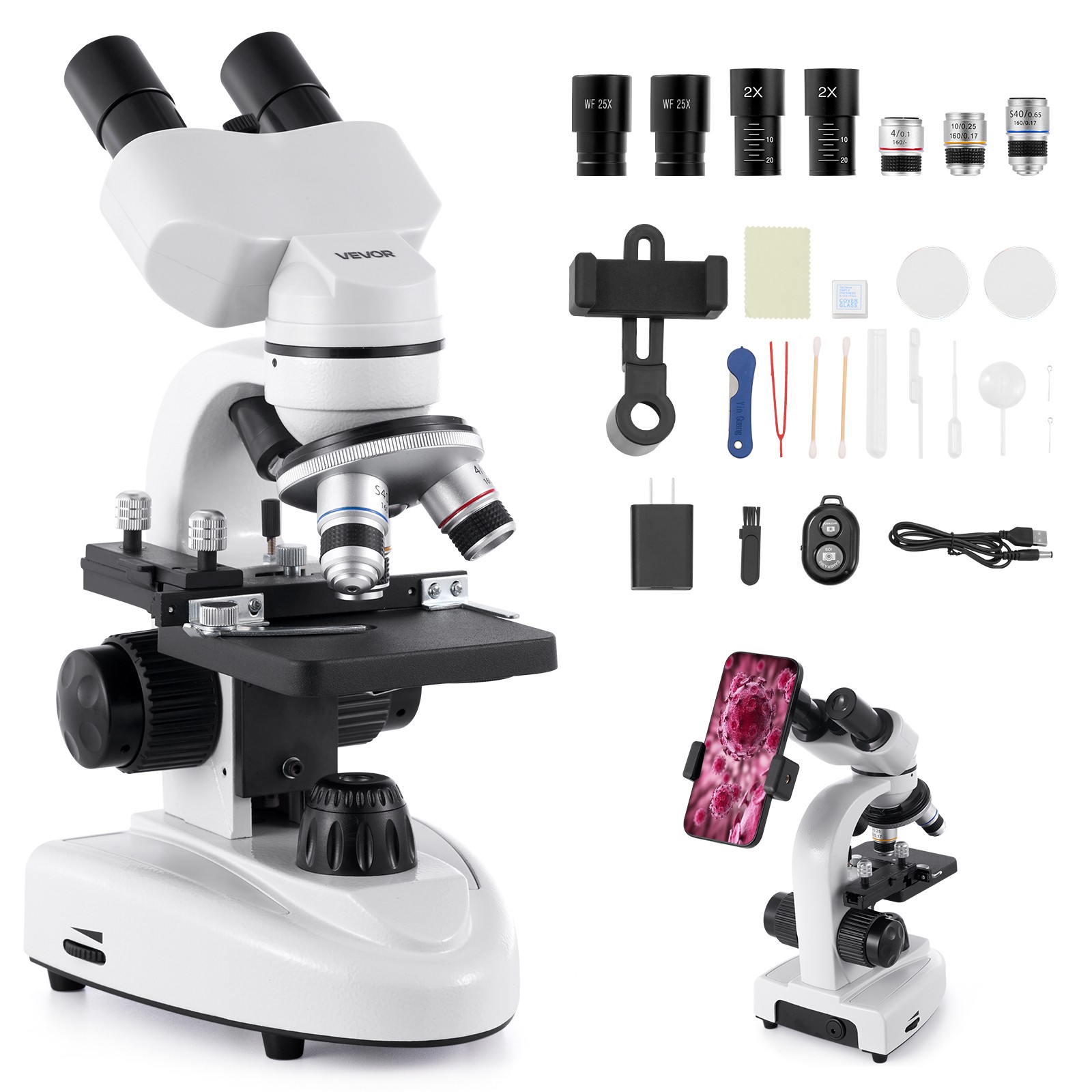 VEVOR Professional Binocular Compound Microscope Kit 40-2000X Magnification