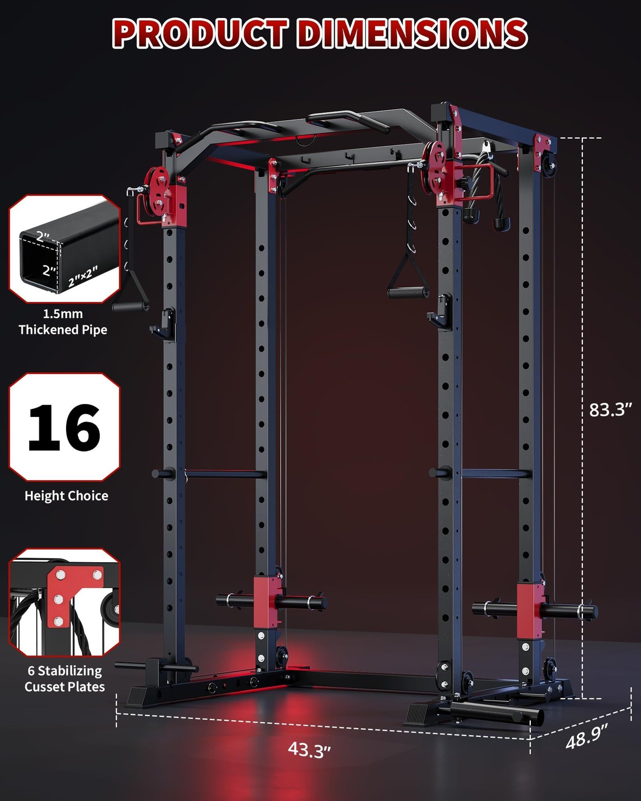 Power Cage Power Rack with LAT Pull Down & Cable Crossover Workout for Home Gym