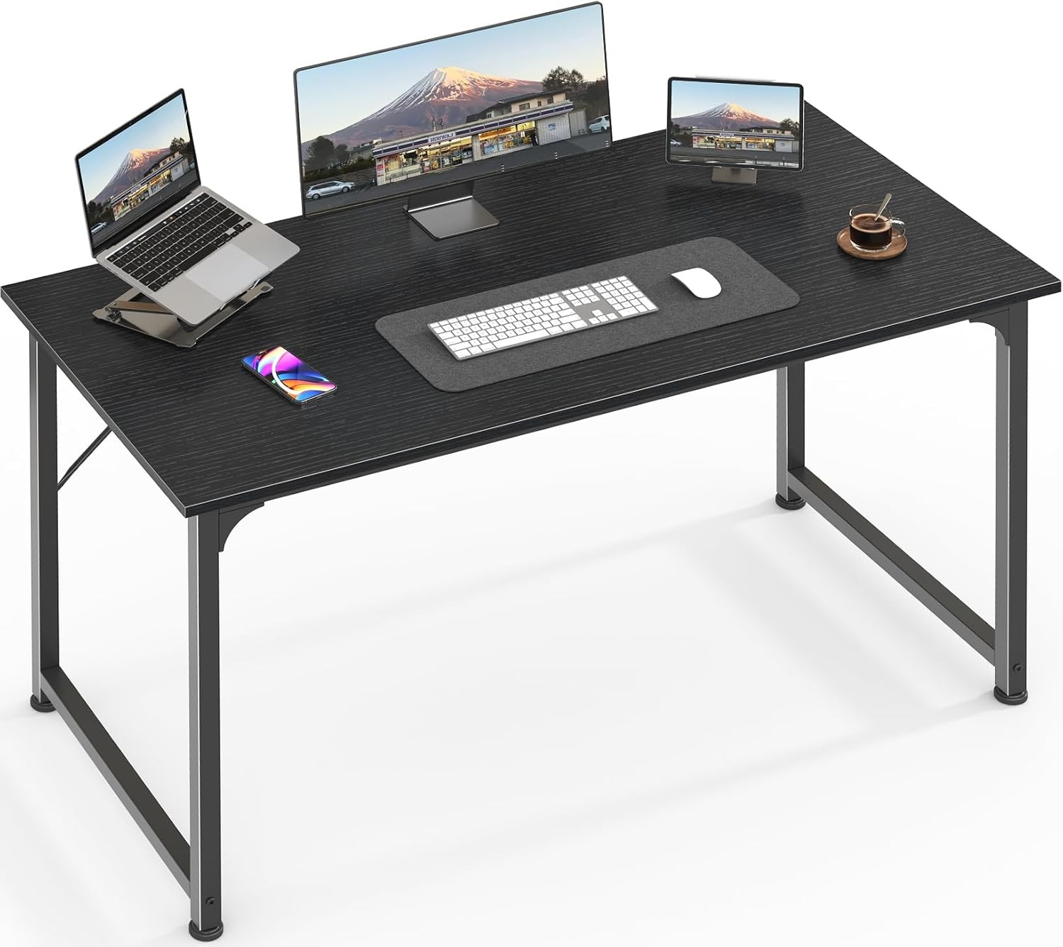 Simple Office Desk, 40 Inch Gaming Desk with Storage, Black Metal Frame, Large