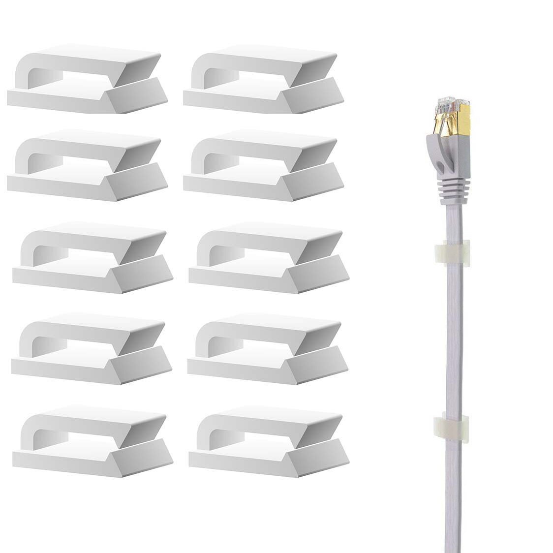 100pcs Adhesive Ethernet Wire Clips Self-Stick Cable Holders White Office Use