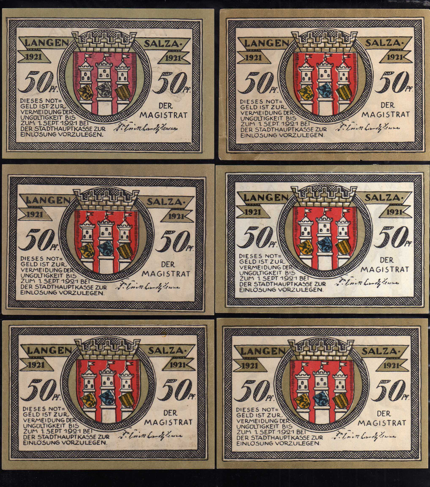 LANGENSALZA - GERMANY NOTGELD - 6 X 50 PFENNIG