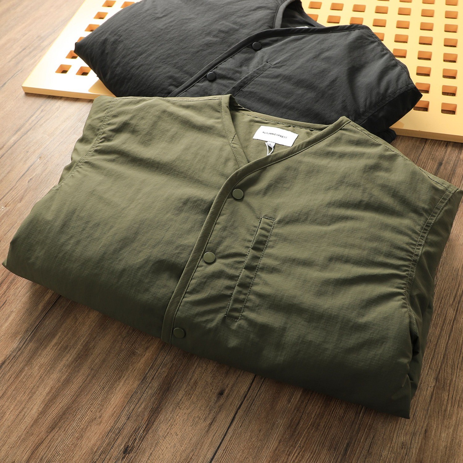 Japanese Vintage Collarless Quilted Mens Waterproof Thermal Lining Cargo Coat