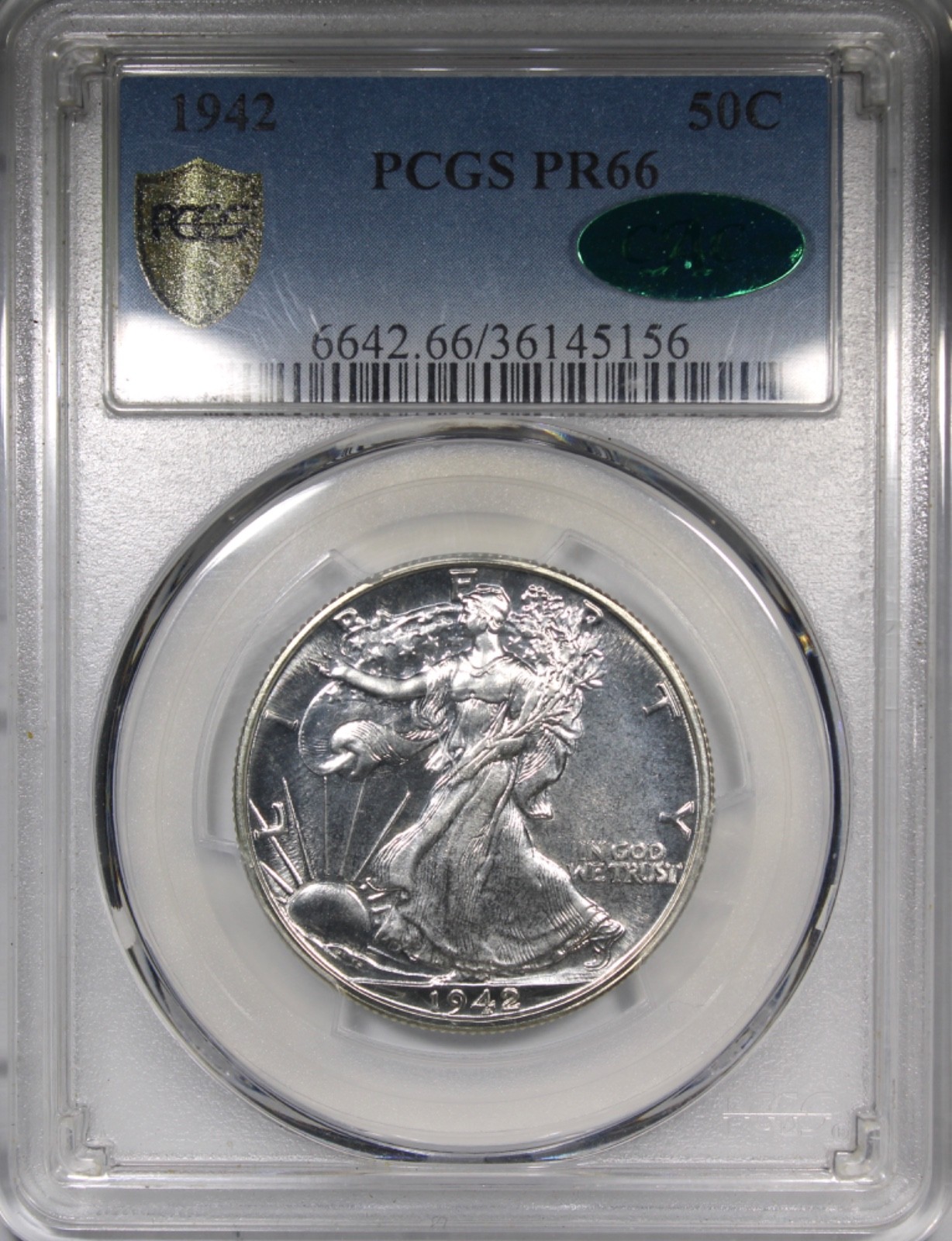 1942 Proof Walking Liberty Half Dollar PCGS PR66 CAC Low Mintage