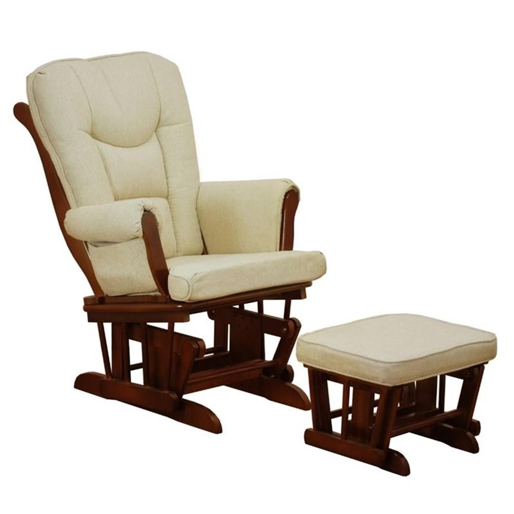 Pemberly Row Sleigh Glider Chair and Ottoman in Espresso/Beige Cushion