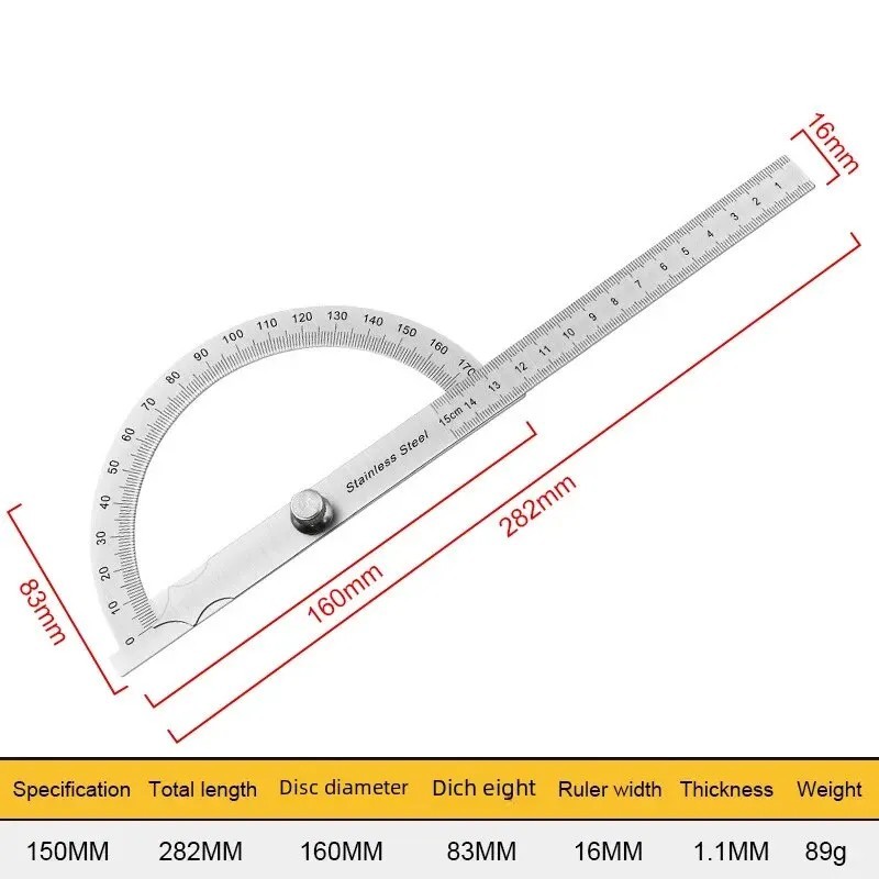 Protractor Angle Finder Arm Stainless Steel Measuring Ruler Tool 180 degree USA