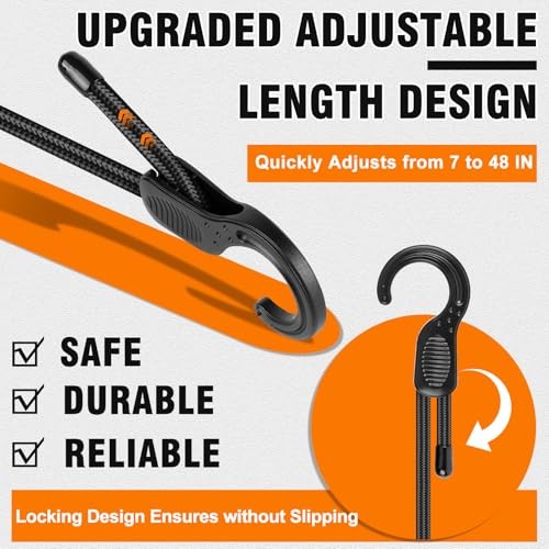 Adjustable Bungee Cords with Hooks 6 PCS Elastic Bungee Straps Easily 48 Inch