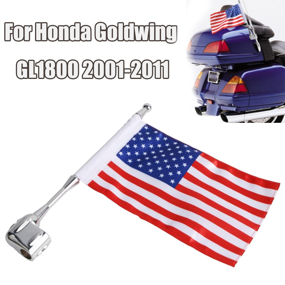 USA Chrome Flag Pole Rear Luggage Rack Mount For Honda Goldwing GL1800 2001-2011