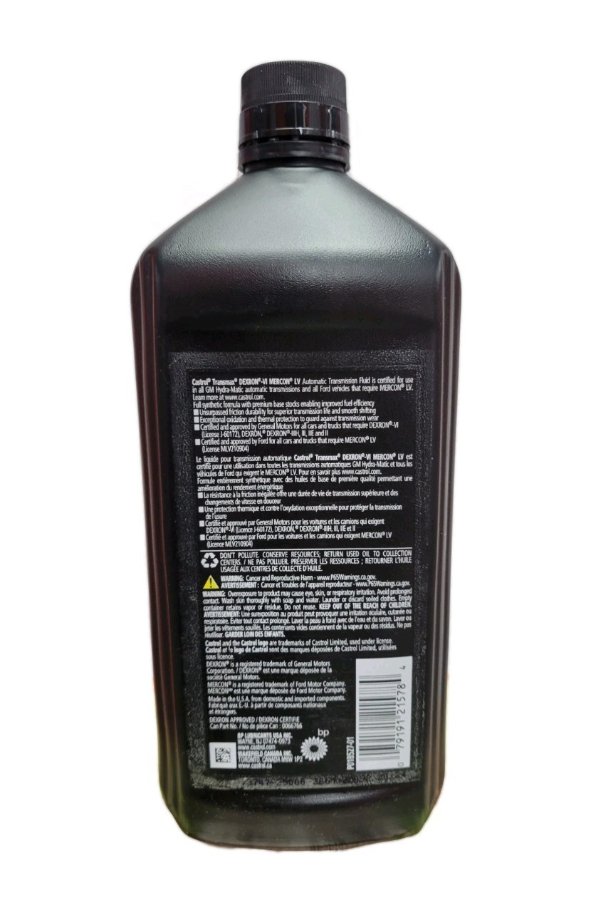 Castrol Transmax Dexron-VI Mercon-LV Automatic Transmission Fluid, FullSynthetic
