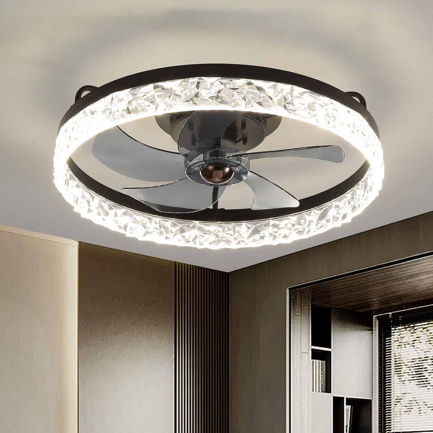 20" Modern Fan Lights Flush Mount LED Ceiling Light kit With APP Remote Control