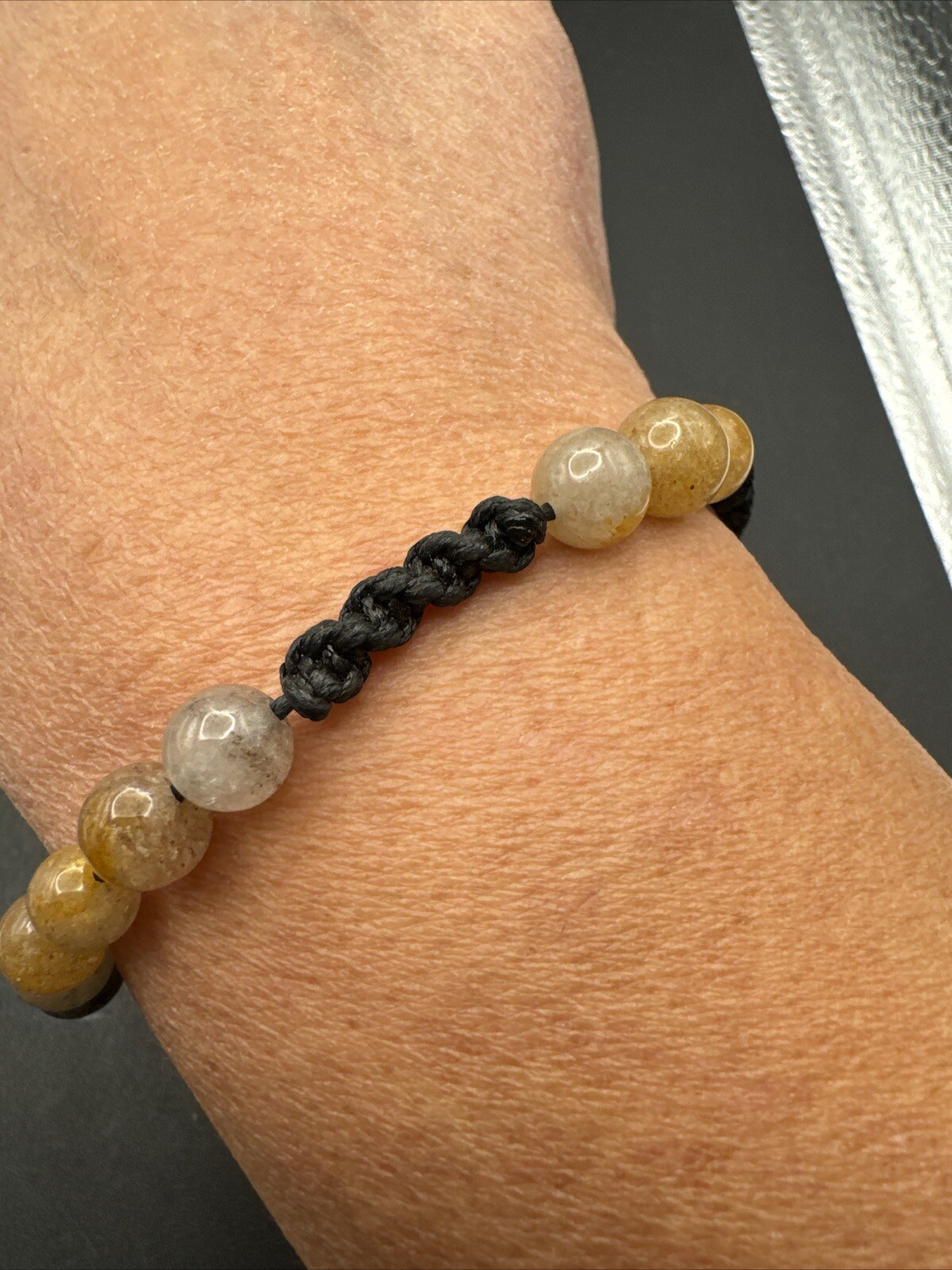 Rutilated And Ferruginous Quartz And Cord Bracelet Adjustable Stunning
