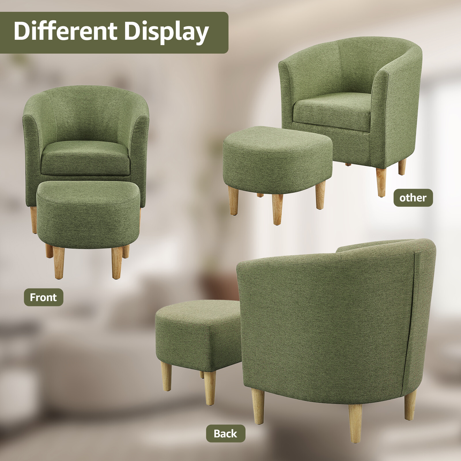 Modern Single Sofa Accent Arm Chair w/ Ottoman Linen Fabric Comfy Upholstered