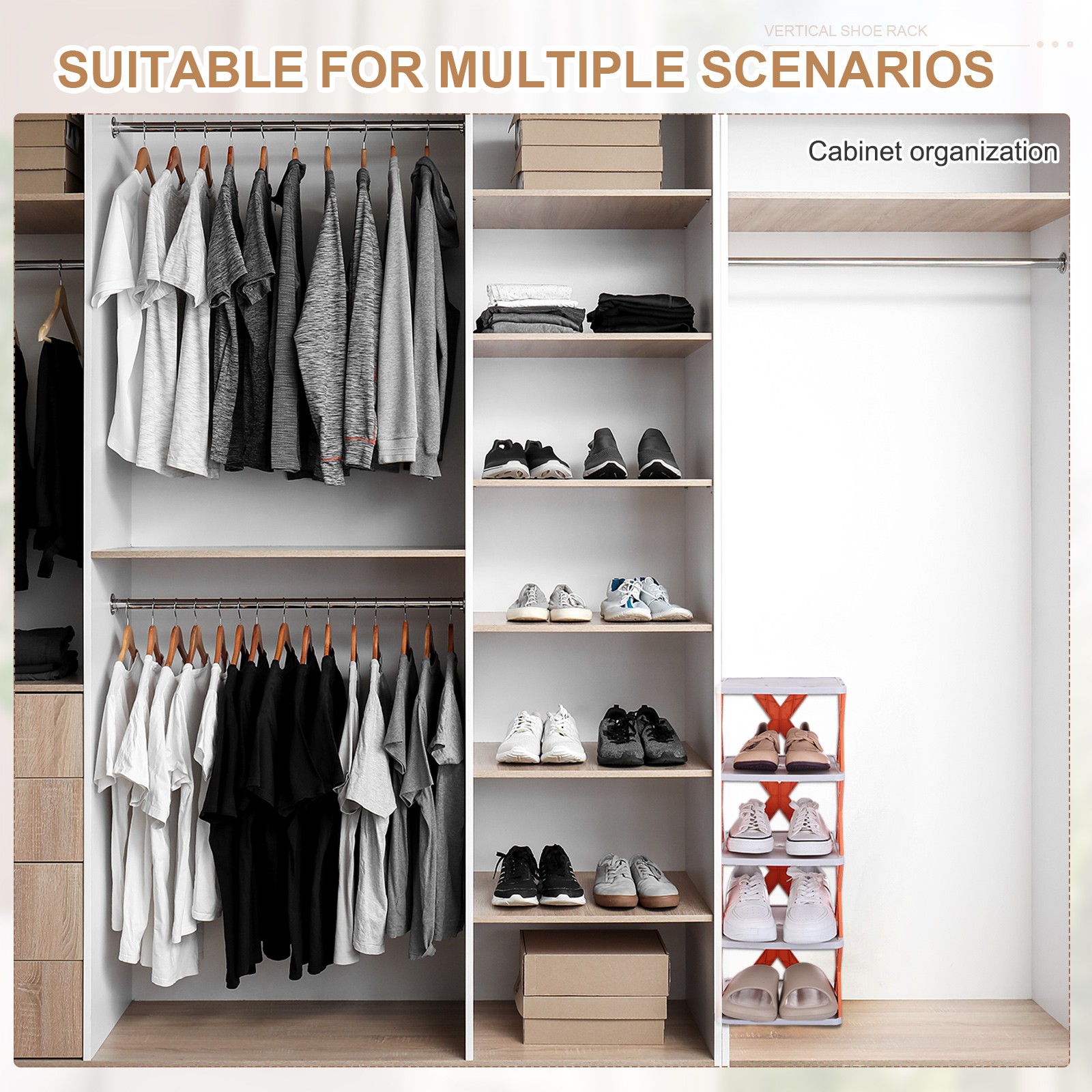 2-Tier Plastic Shoe Rack Vertical Shoe Rack Stackable for Closet Gray/White,