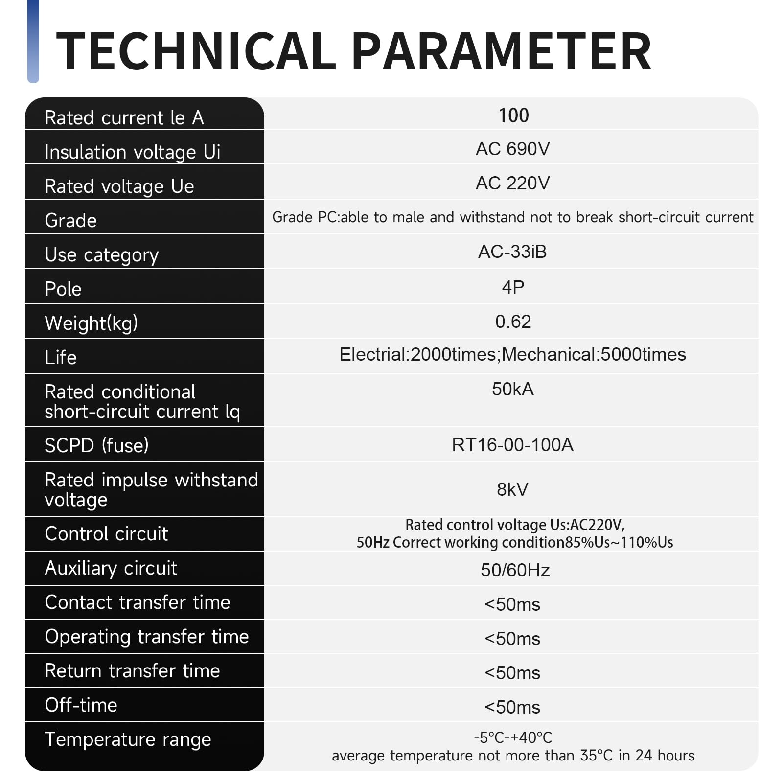 100Amp 220V AC Dual Power Automatic Transfer Switch, ATS 4P Manual...